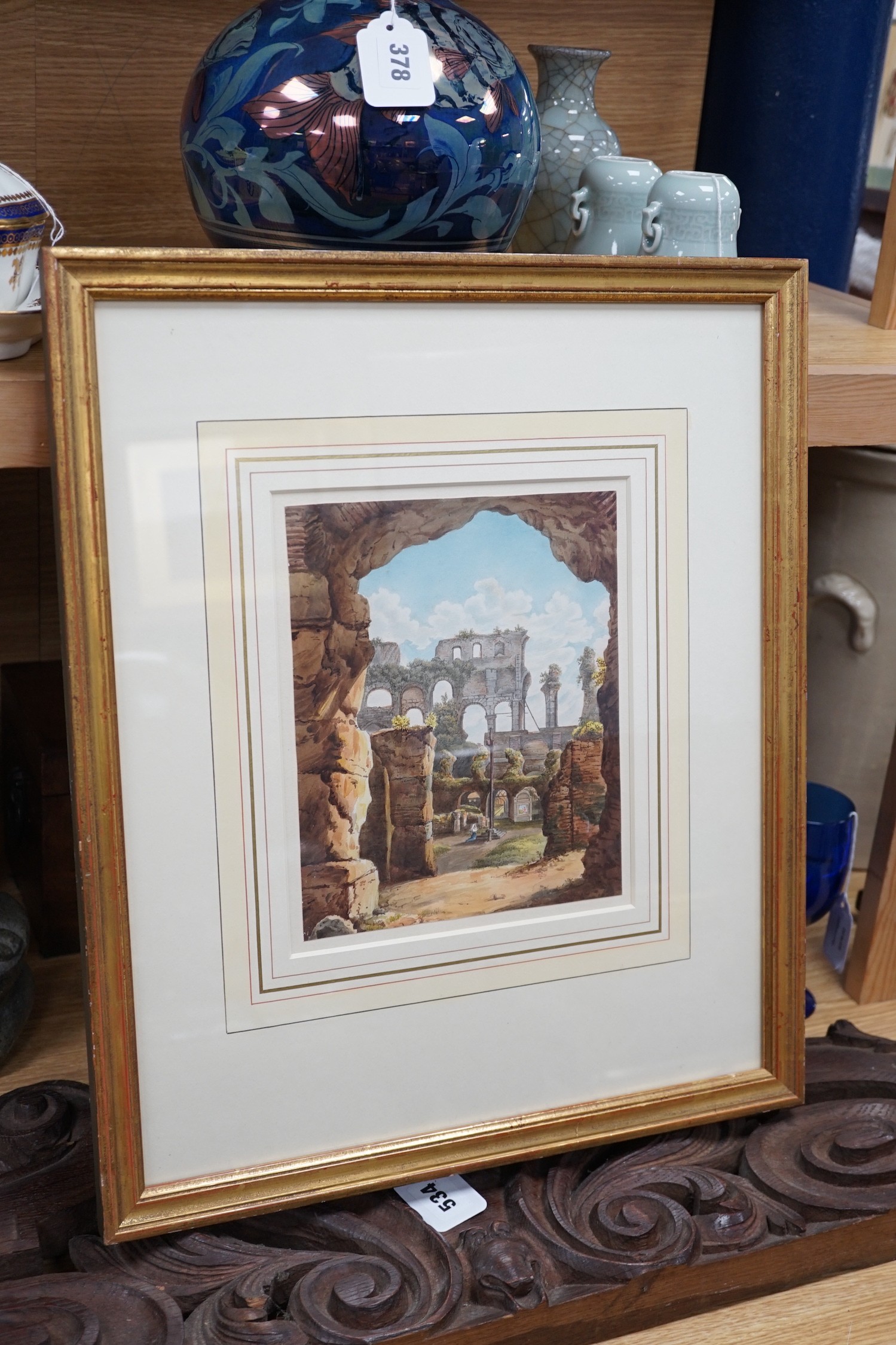 Maria Lushington (1800-1855), watercolour, 'The Ruin, Pula, Croatia', label verso, 23 x 19cm